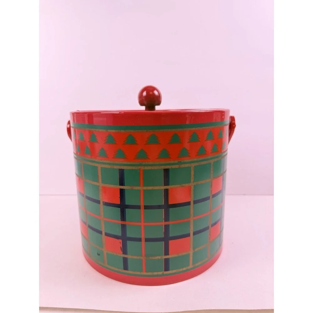 Vintage George Briard MCM Tartan  Christmas Plaid Cocktail Cart Ice Bucket